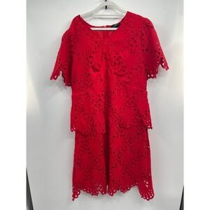 Midnight Velvet Mini Dress Women's 20W Plus Red Eyelet Embroidered Cocktail NWOT